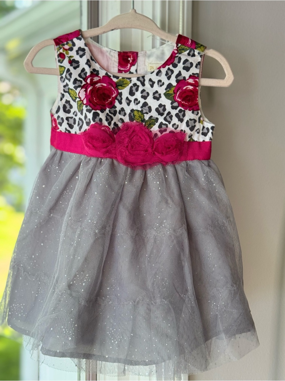 NWOT Children's Place Baby Girl Leopard Rose Glitter Tulle Dress 12-18M